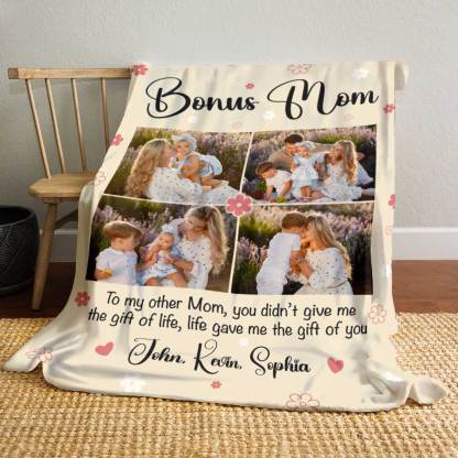 Personalized 4 Photos Blanket Gifts For Bonus Mom 