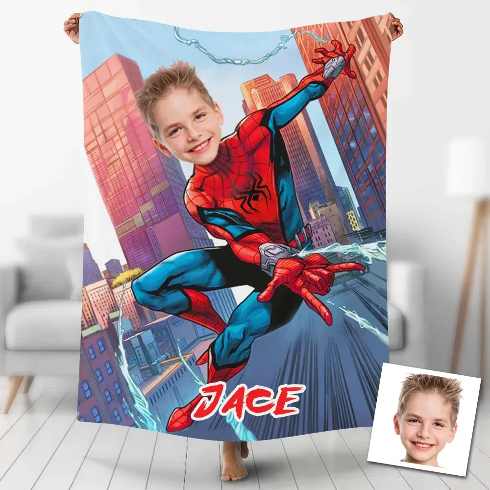 Custom Cartoon Pattern Superhero Fleece Blanket