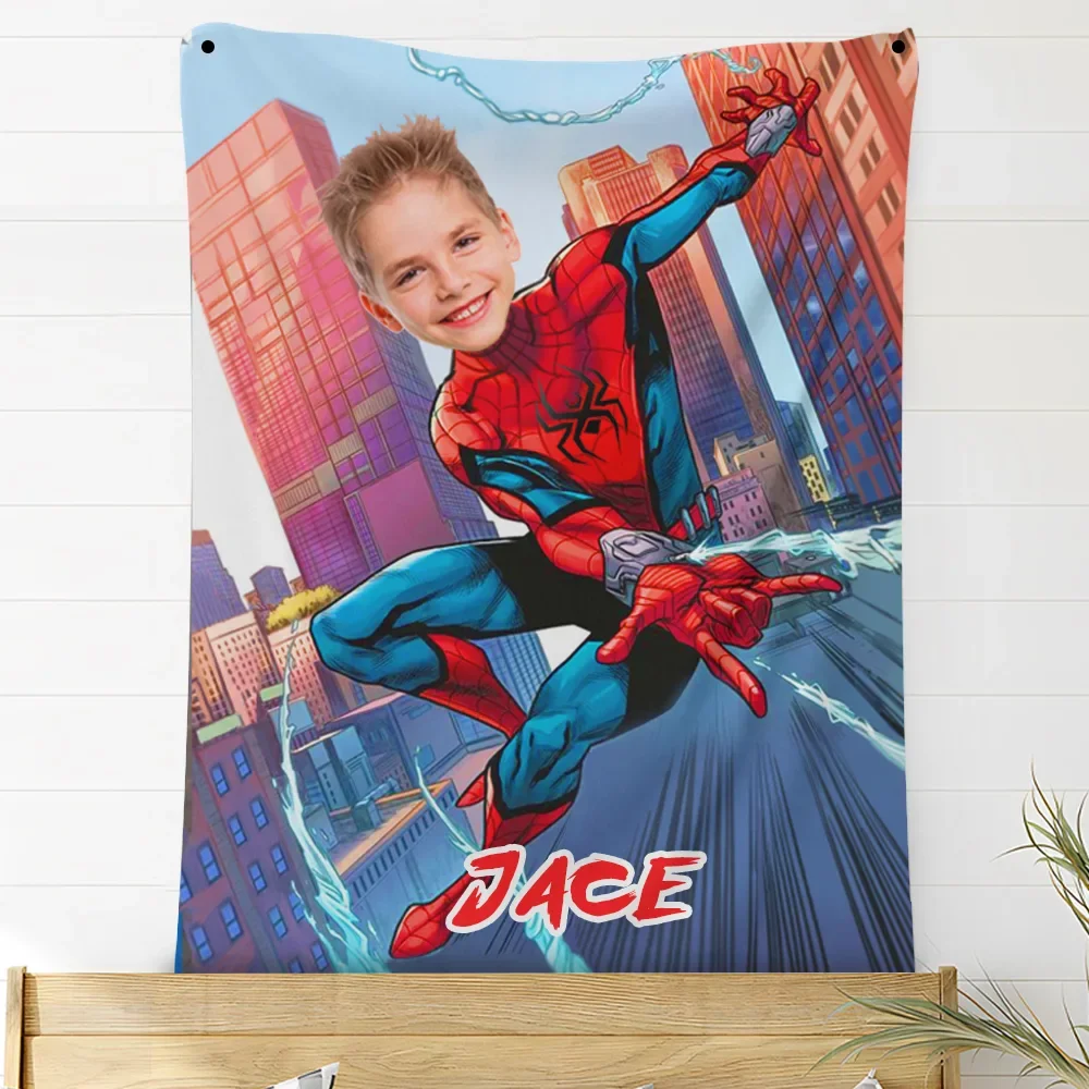 Custom Cartoon Pattern Superhero Fleece Blanket