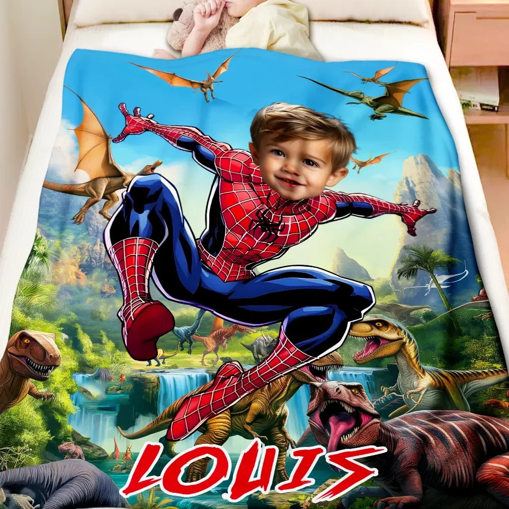 Personalized Dinosaur Superhero Photo Blanket