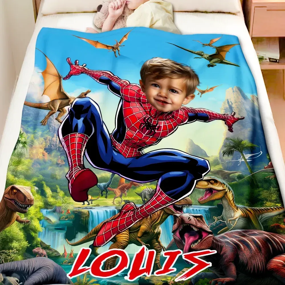 Personalized Dinosaur Superhero Photo Blanket