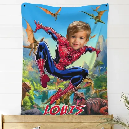 Personalized Dinosaur Superhero Photo Blanket