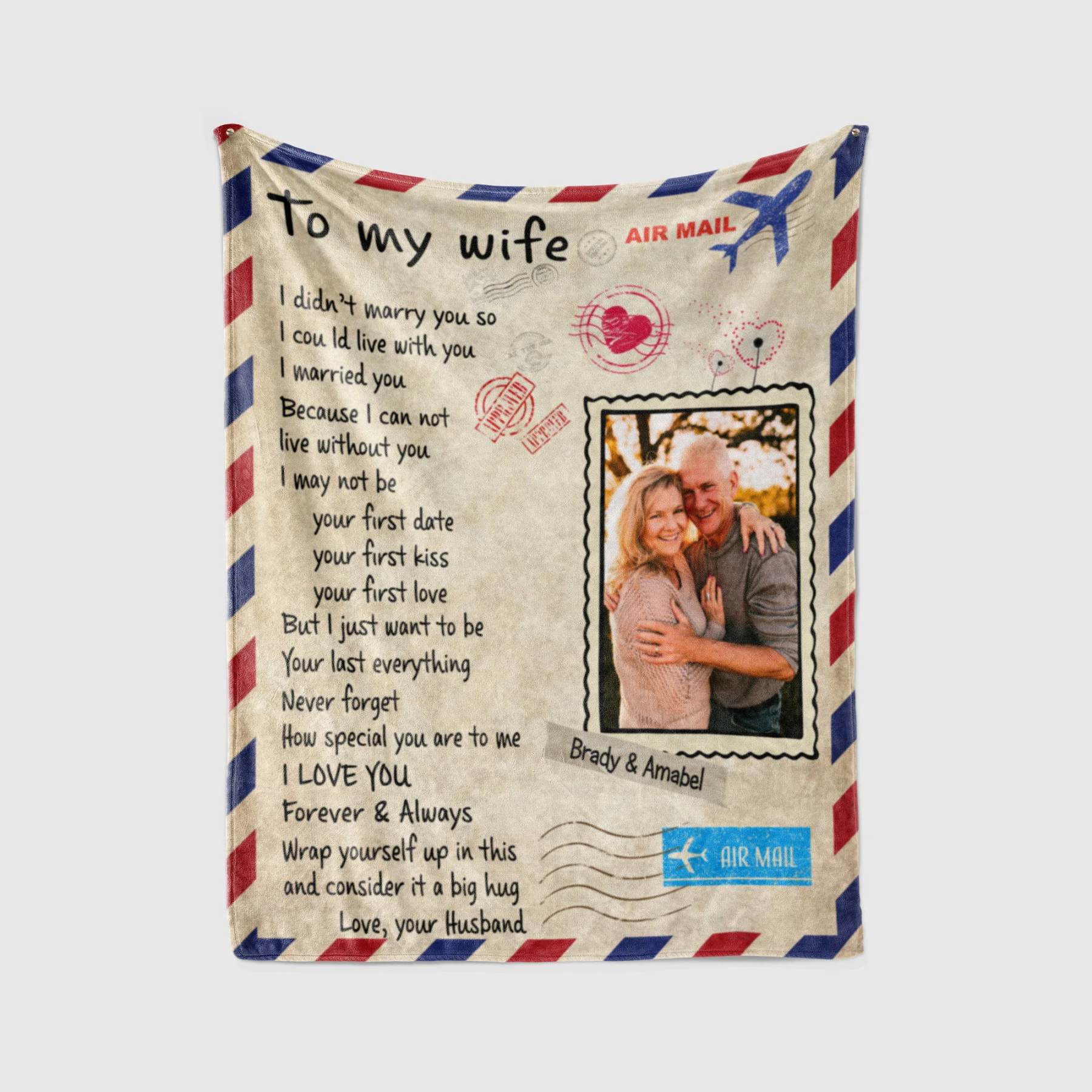Custom Air Mail Letter Blanket To My Wife With Photo