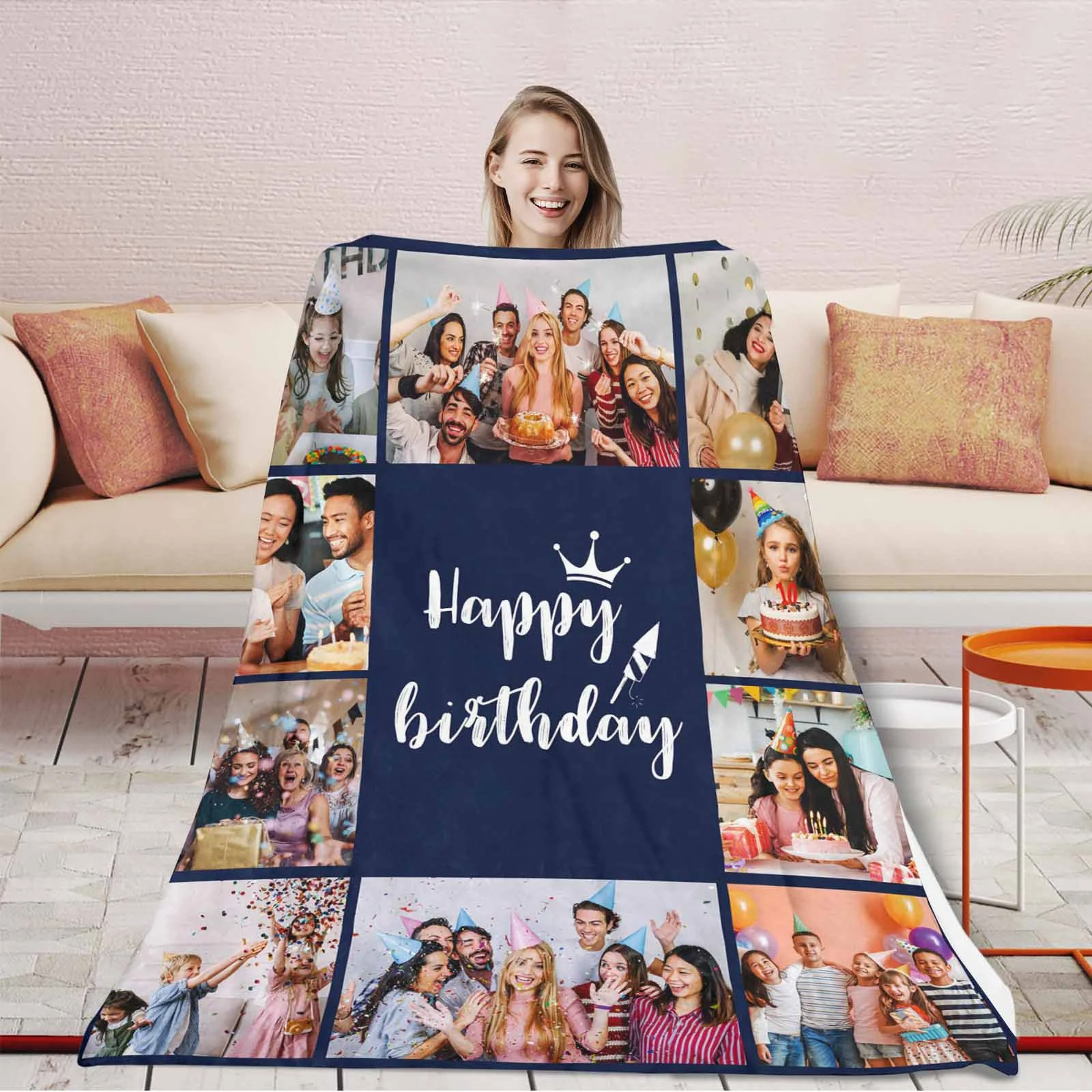 Custom Happy Birthday Blanket with Photo