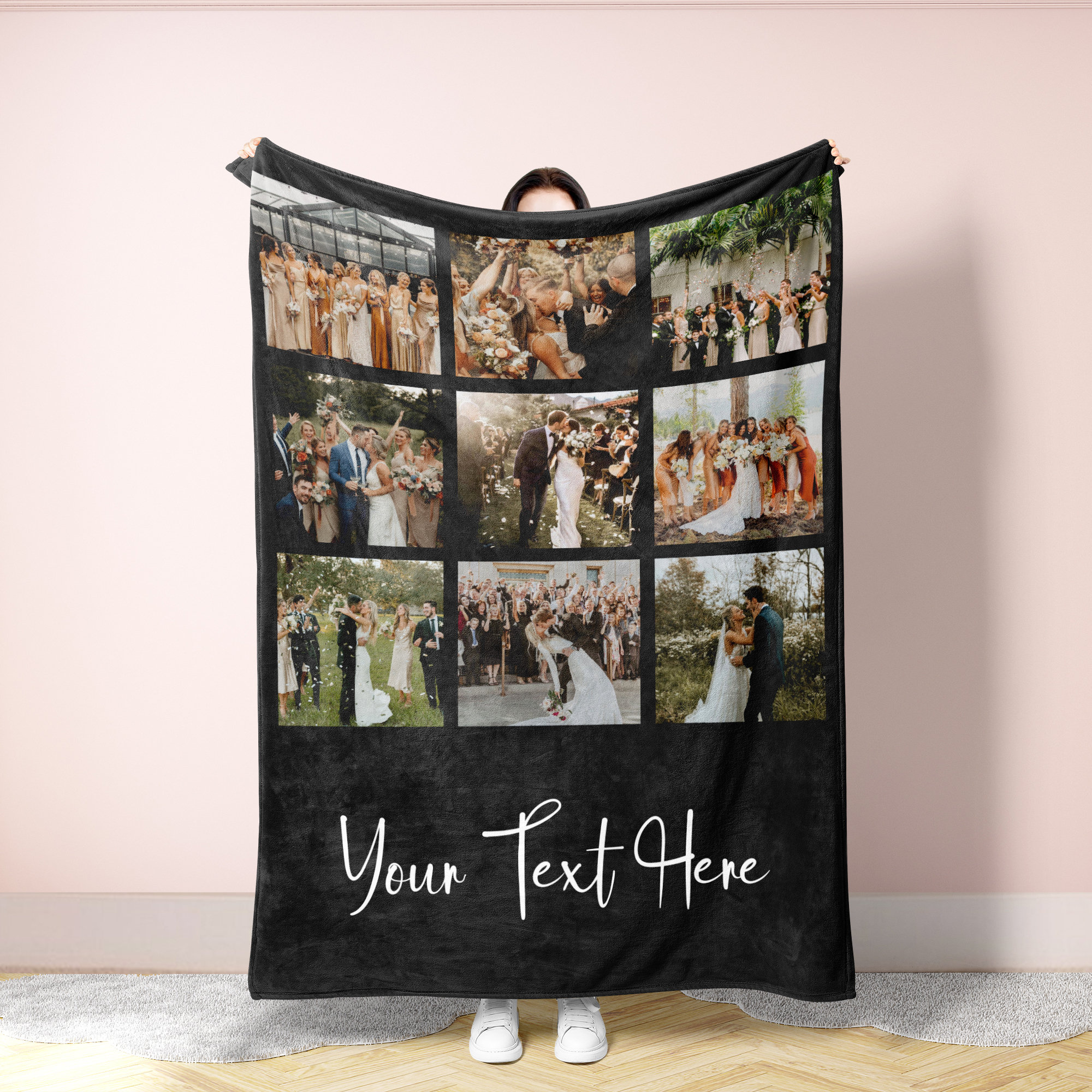 Personalized 9 Photo Blanket with Text, Personalized Gift, Memorial Blanket, Anniversary Gift, Couples Gift