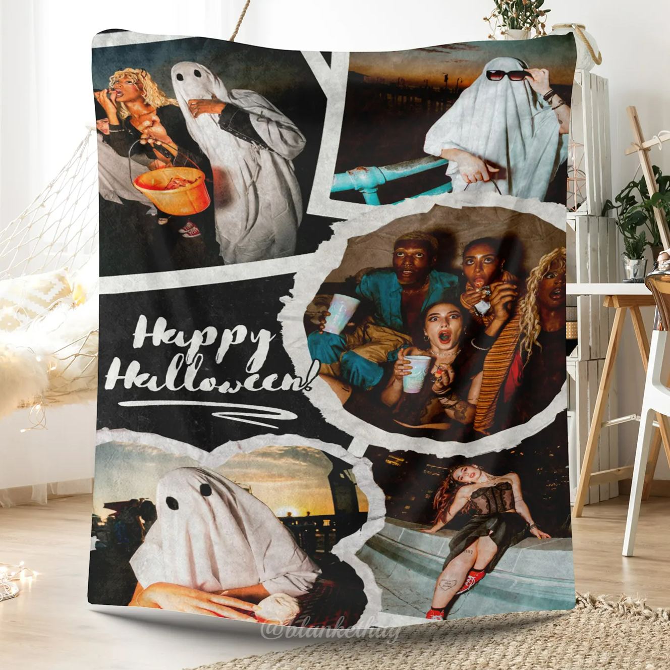 Happy Halloween Personalized 5 Photos Blanket 