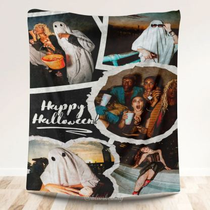 Happy Halloween Personalized 5 Photos Blanket 