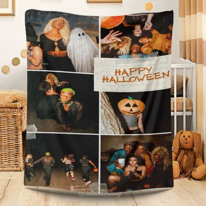 Halloween Personalized 6 Photos Blanket 