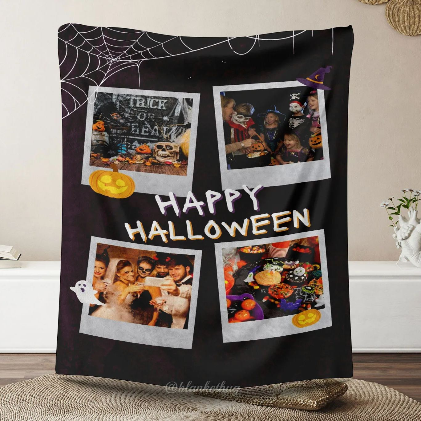 Happy Halloween Custom 4 Photos Blankets