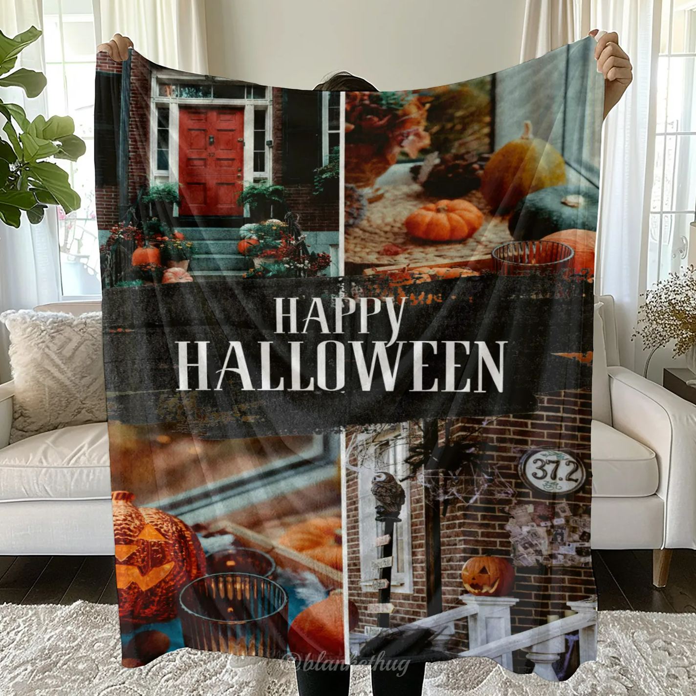 Personalized Halloween 4 Photos Blankets