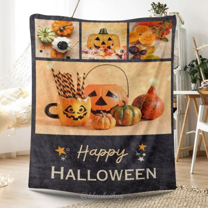Happy Halloween Personalized 4 Photos Blankets