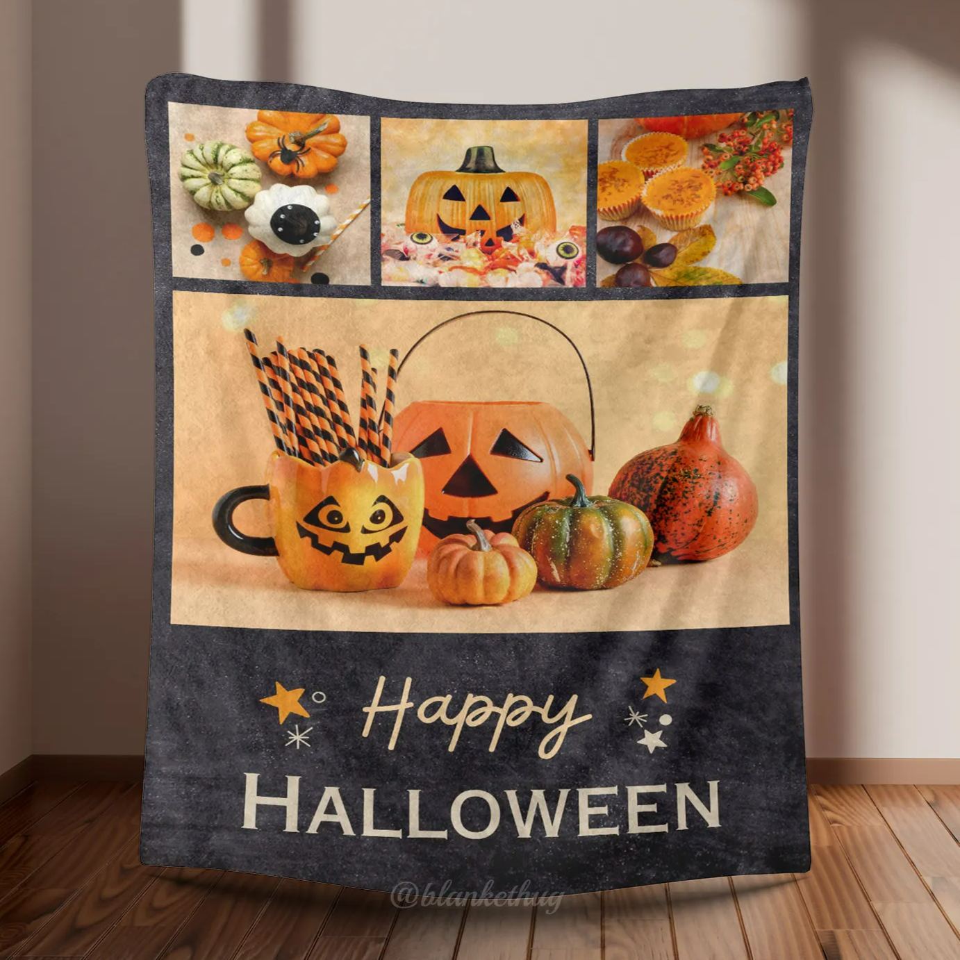 Happy Halloween Personalized 4 Photos Blankets