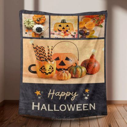 Happy Halloween Personalized 4 Photos Blankets