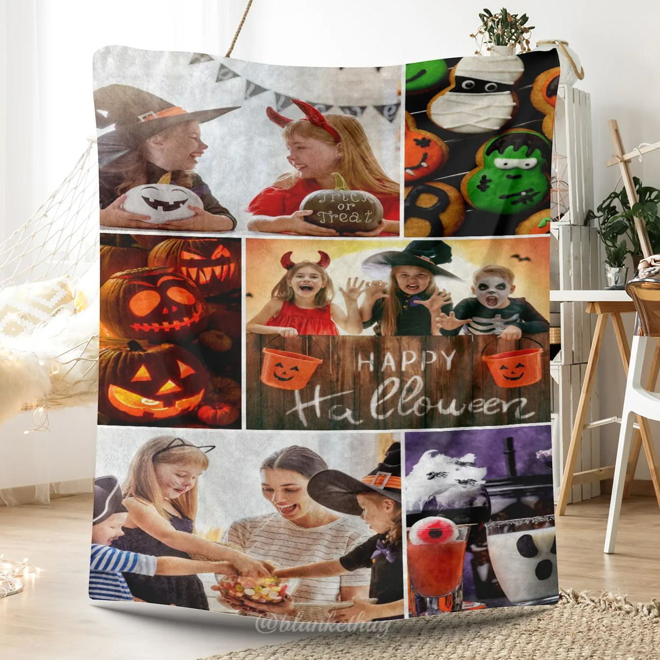 Personalized 6 Photos Halloween Fleece Blanket