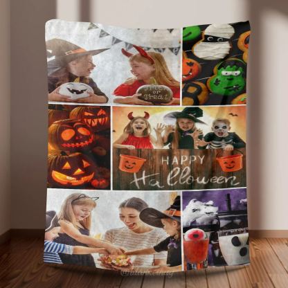 Personalized 6 Photos Halloween Fleece Blanket