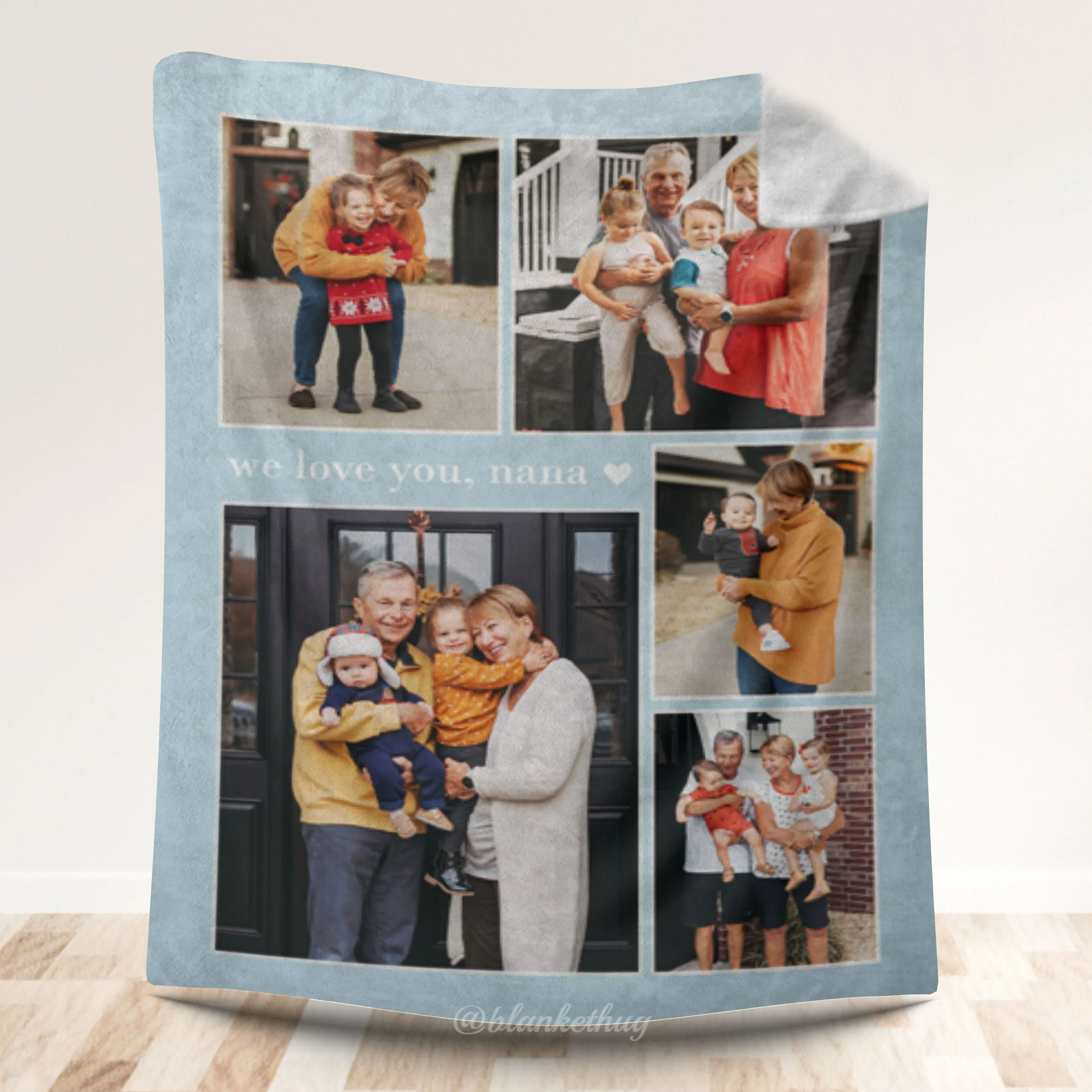 Grandma Heart Frames Fleece 5 Photos Blanket