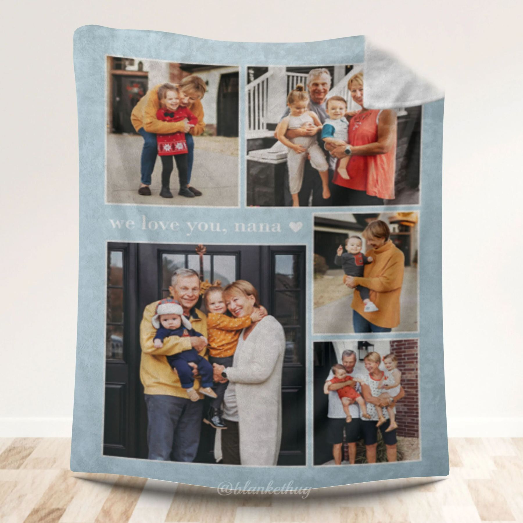 Grandma Heart Frames Fleece 5 Photos Blanket