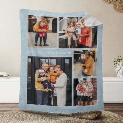 Grandma Heart Frames Fleece 5 Photos Blanket