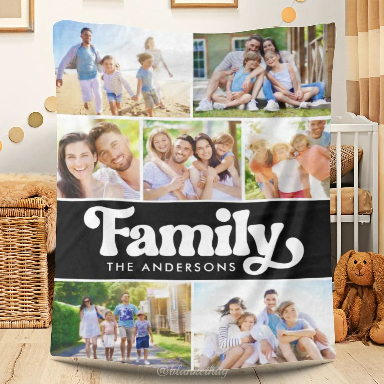 Family Personalized 7 Photos Fleece Blankets