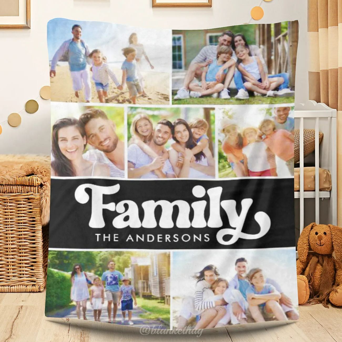 Family Personalized 7 Photos Fleece Blankets