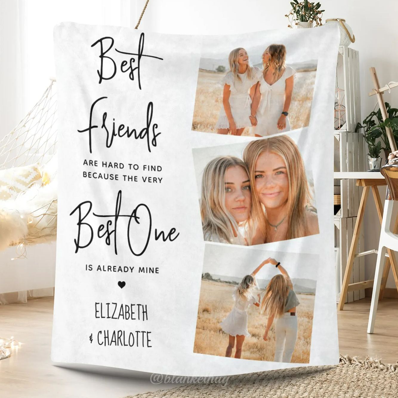 Personalized 3 Photos Best Friends Fleece Blankets 