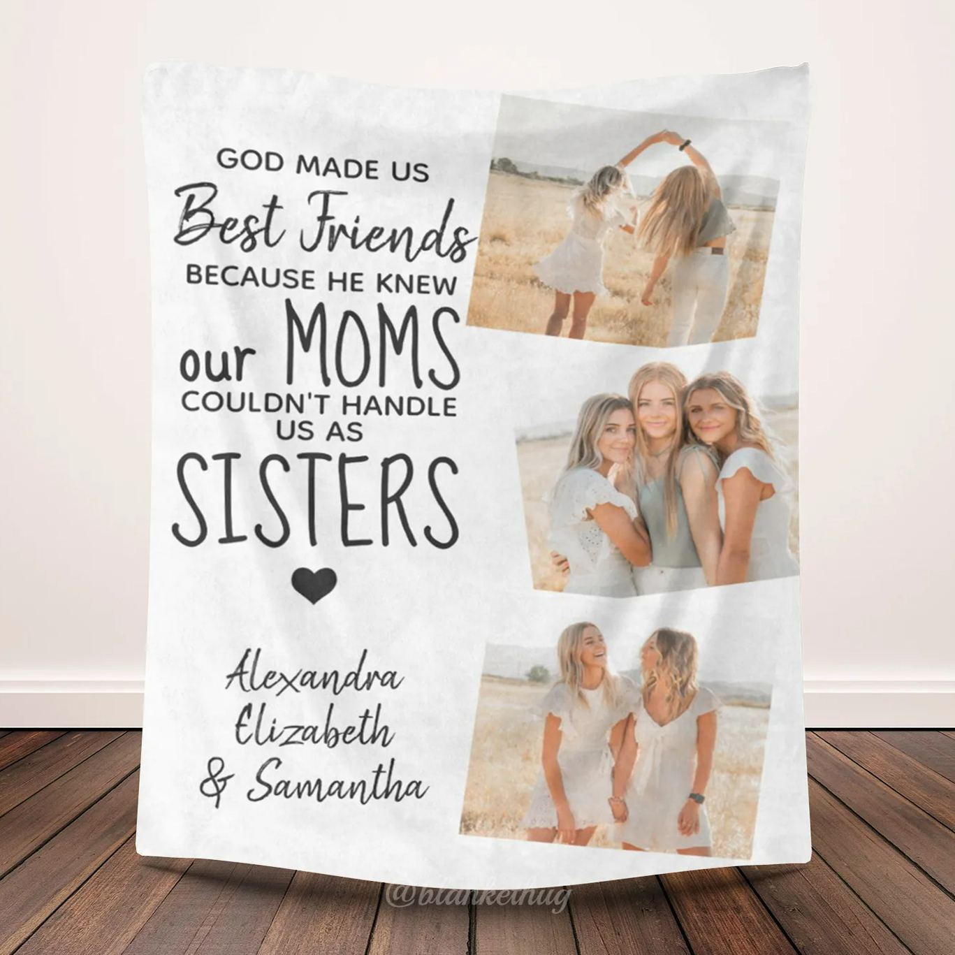 God Made Us Best Friends Personalized 3 Photos Fleece Blankets 