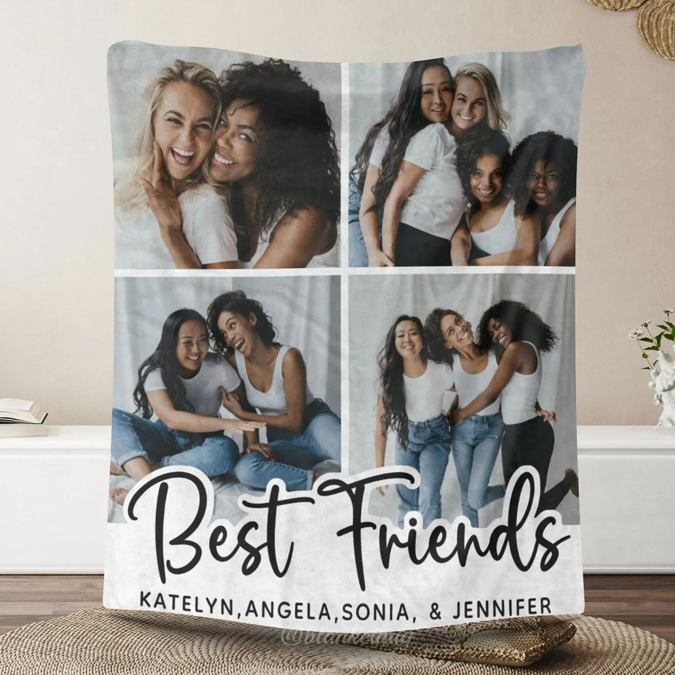 Best Friends Personalized 4 Photos Fleece Blankets 