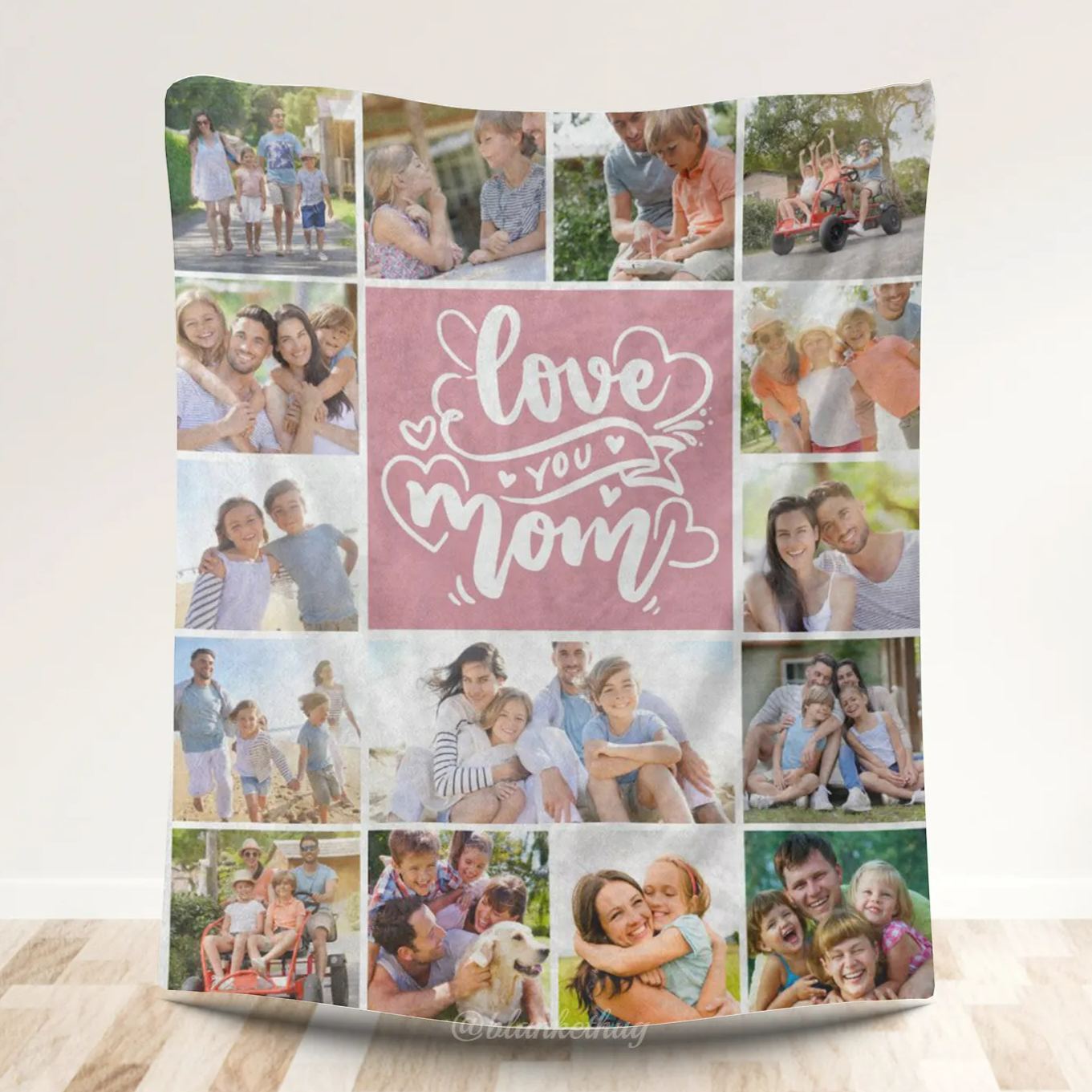 15 Photos Collage Love You Mom Pink Fleece Blanket
