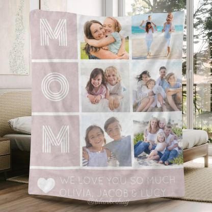 5 Photos Mom We Love You So Much Fleece Blanket