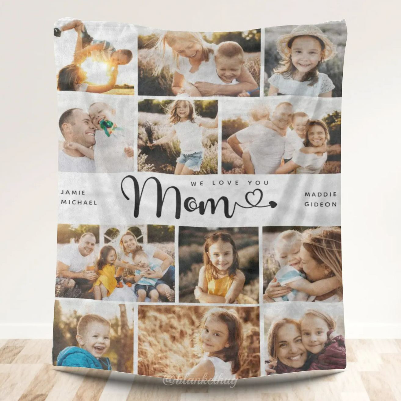 Mom We Love you Hearts Personalized 11 Photos Fleece Blanket