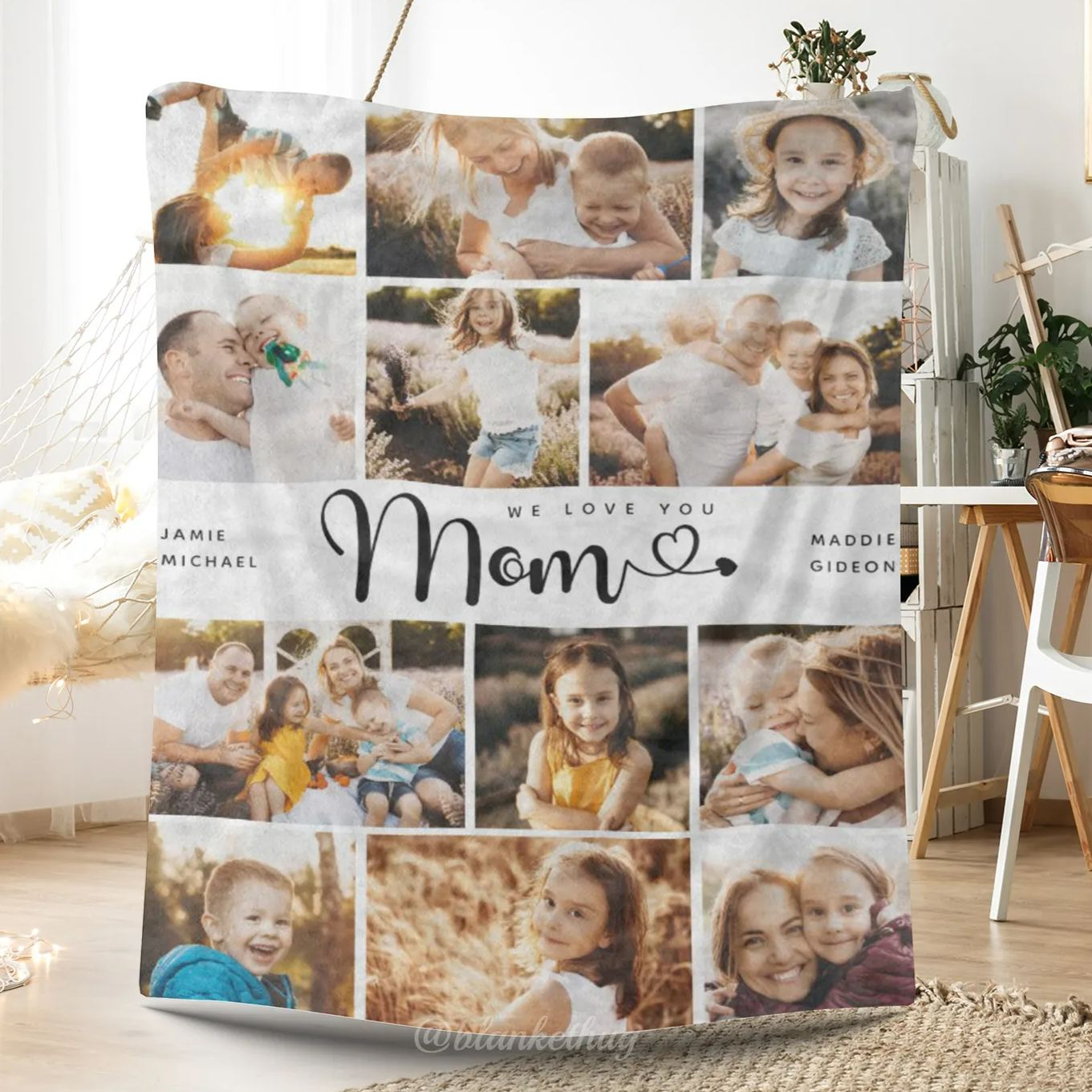 Mom We Love you Hearts Personalized 11 Photos Fleece Blanket