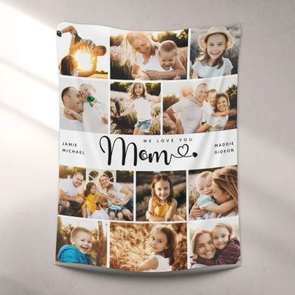 Mom We Love you Hearts Personalized 11 Photos Fleece Blanket