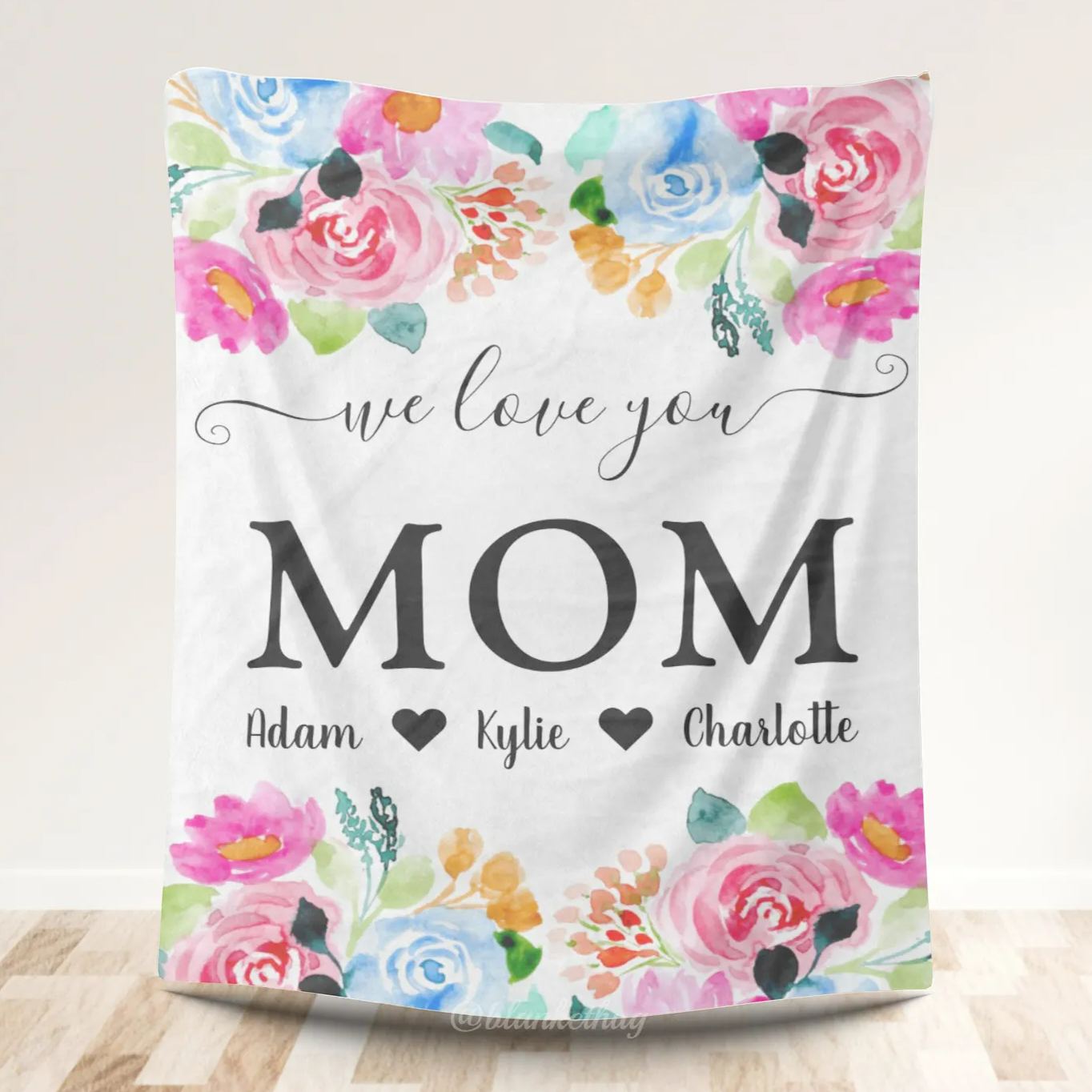 Roses We Love You Mom Personalized Name Fleece Blanket