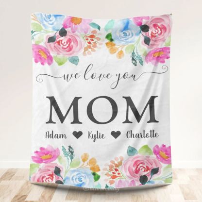 Roses We Love You Mom Personalized Name Fleece Blanket