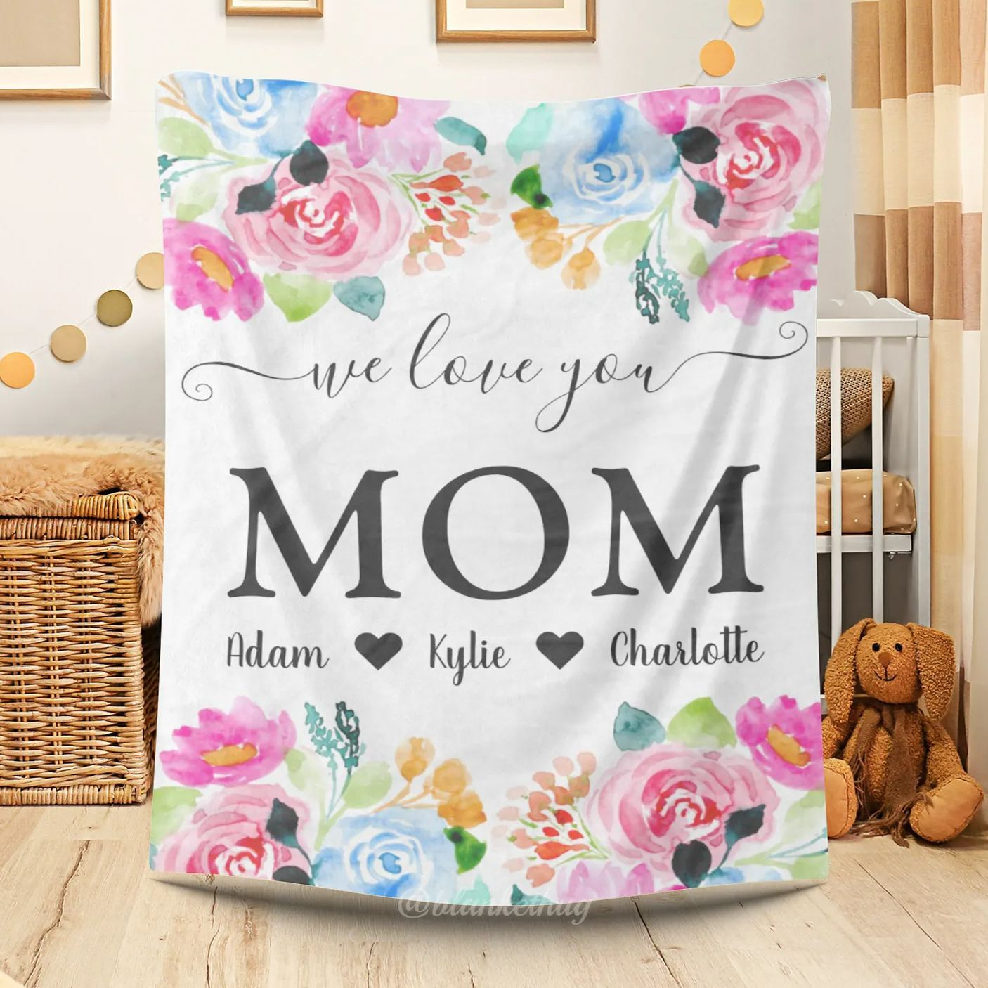 Roses We Love You Mom Personalized Name Fleece Blanket