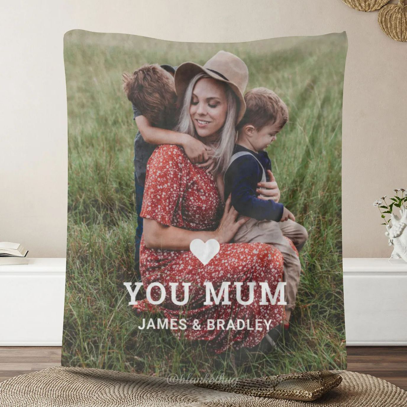 Cute HEART LOVE YOU MUM Custom 1 Photo Fleece Blanket