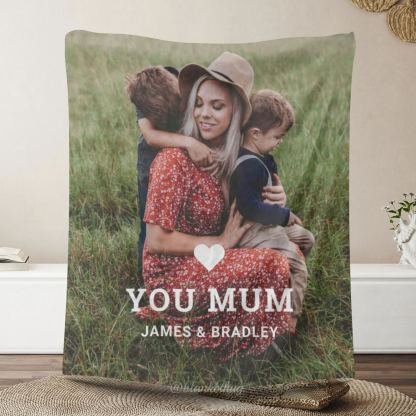 Cute HEART LOVE YOU MUM Custom 1 Photo Fleece Blanket