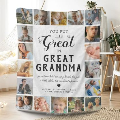Great Grandma Custom 18 Photos Fleece Blanket