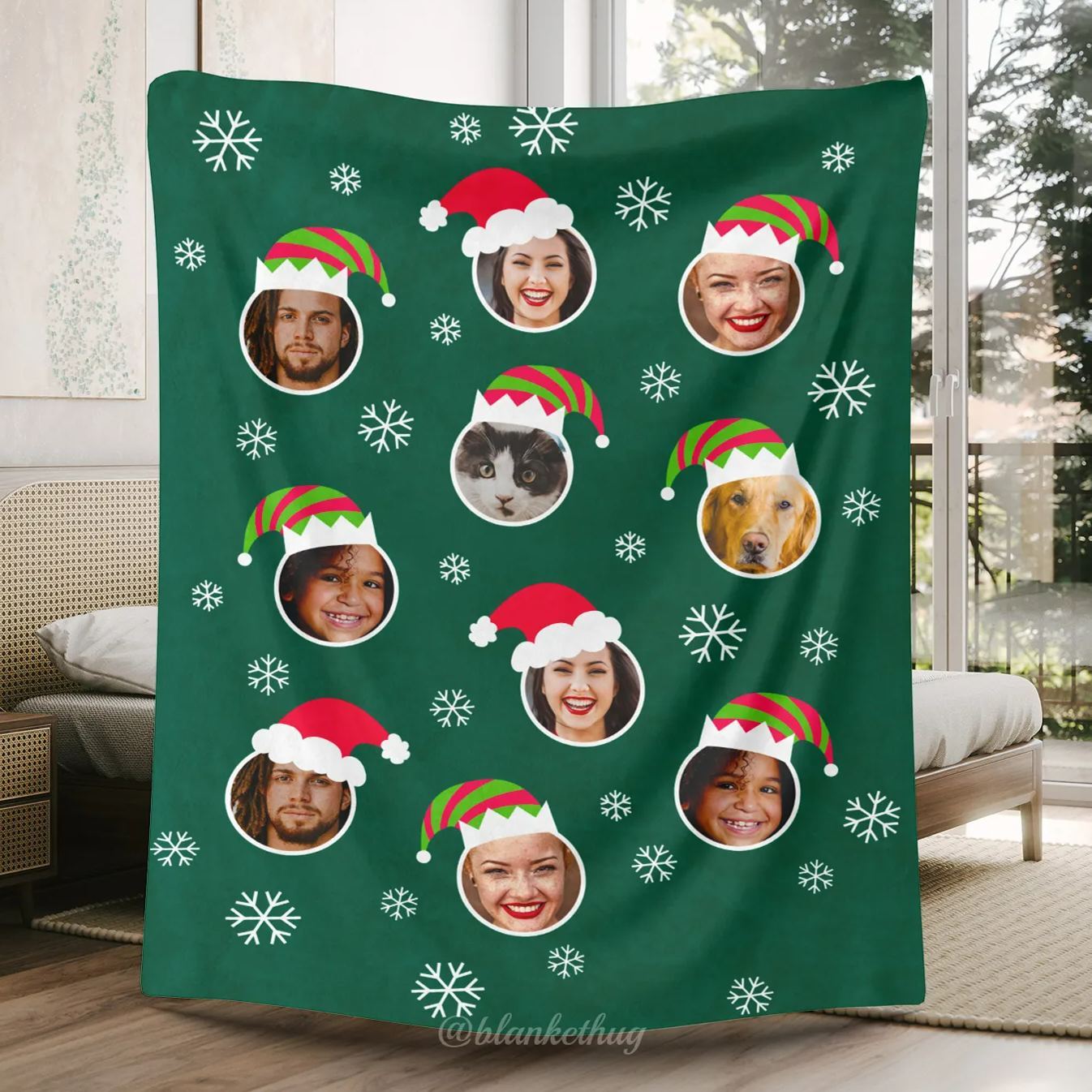 Festive Floating Faces Fleece Photo Blanket