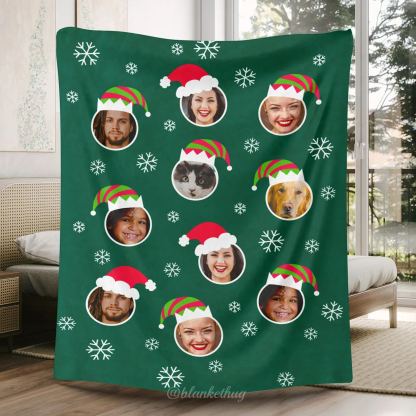 Festive Floating Faces Fleece Photo Blanket