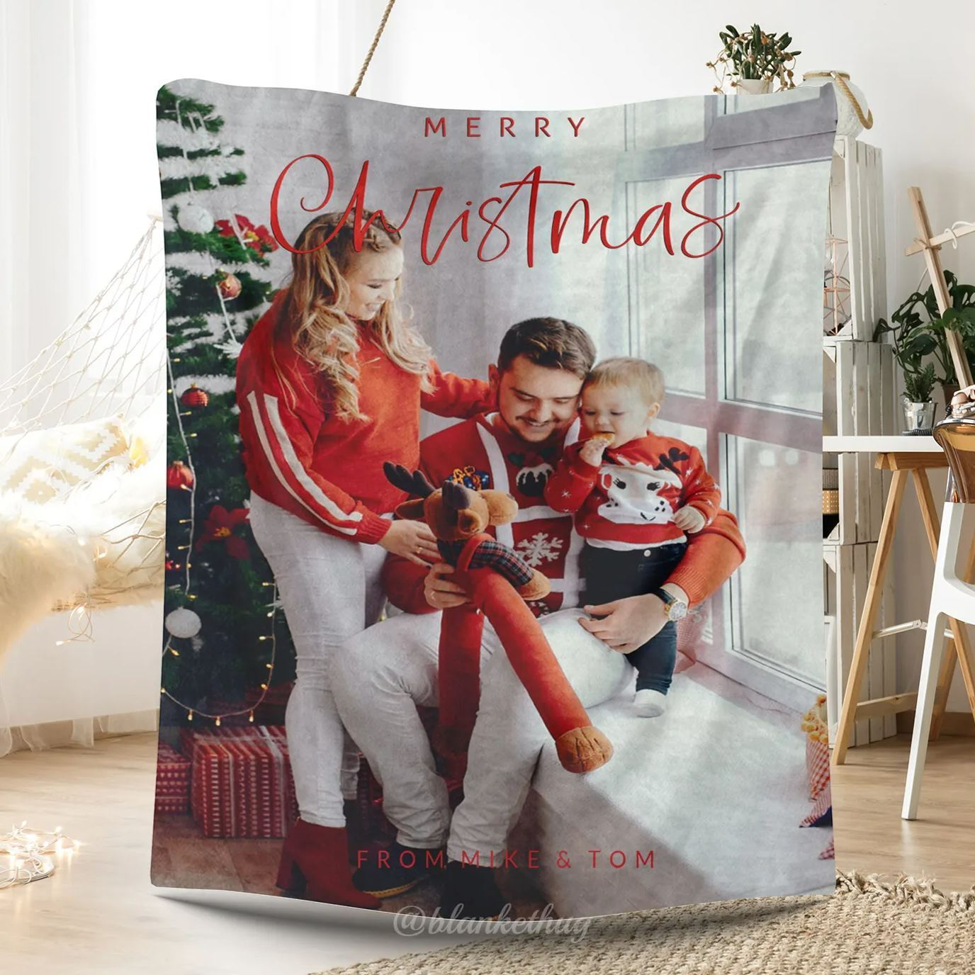 Christmas in Red Custom 1 Photo Fleece Blanket