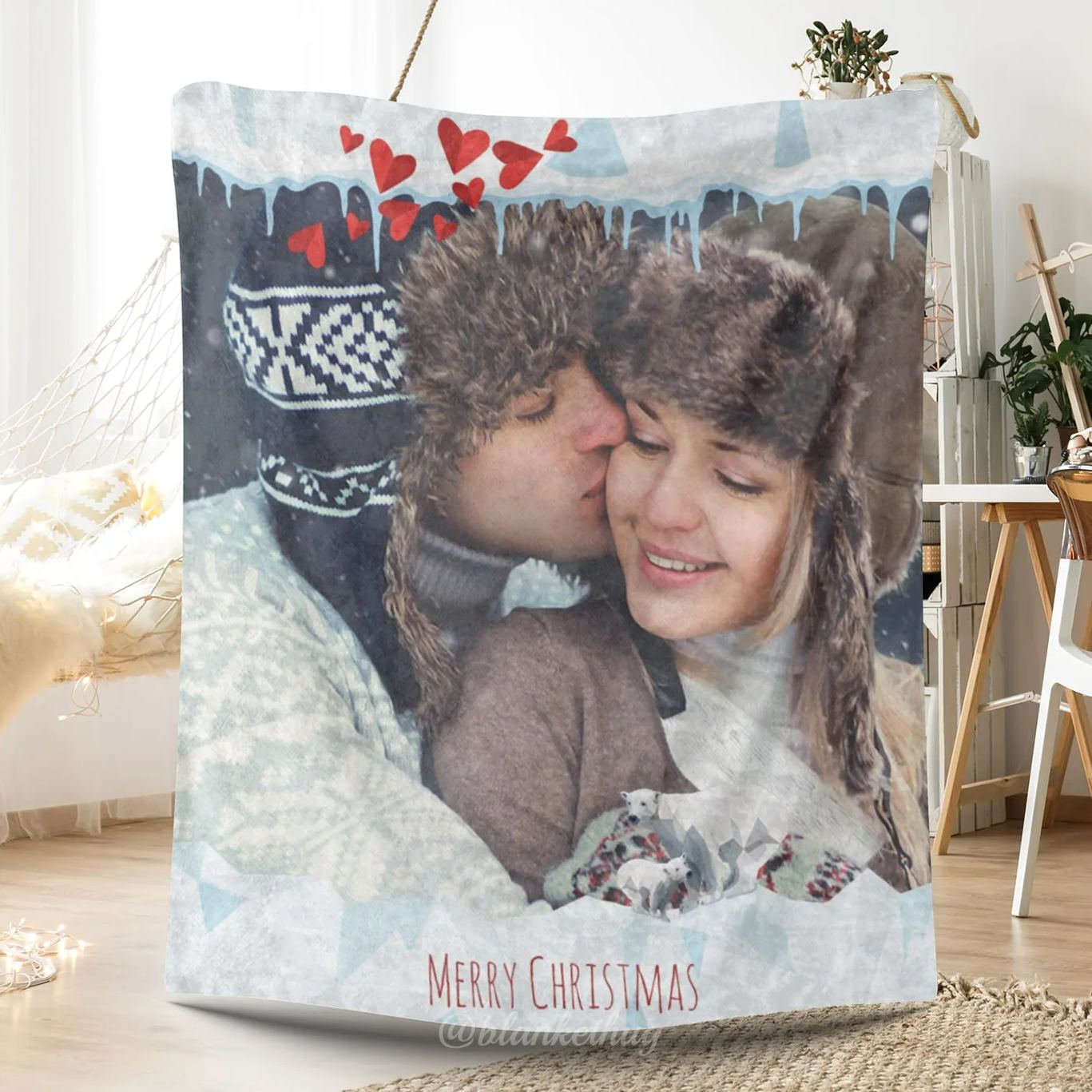 Custom 1 Photo Christmas Fantasy Fleece Blanket 