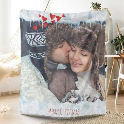 Custom 1 Photo Christmas Fantasy Fleece Blanket 