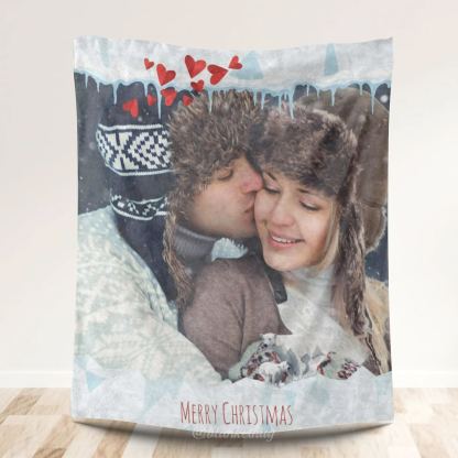 Custom 1 Photo Christmas Fantasy Fleece Blanket 