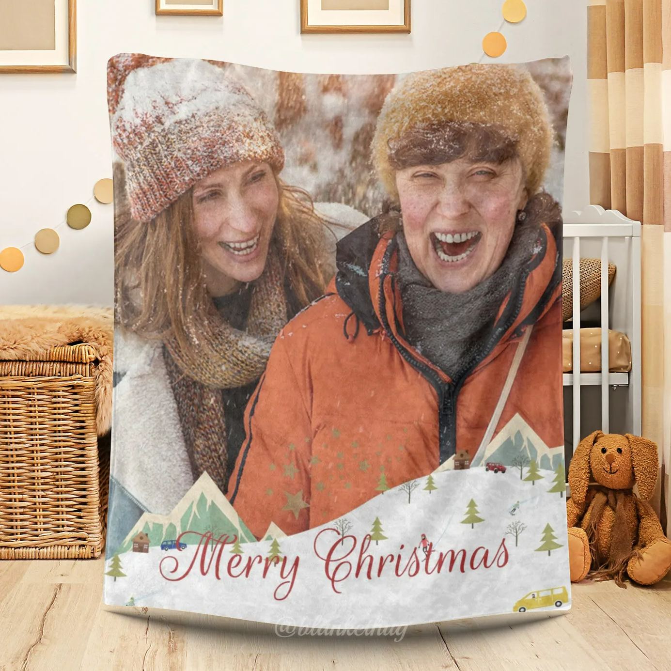 Custom 1 Photo Christmas Greetings Fleece Blanket 