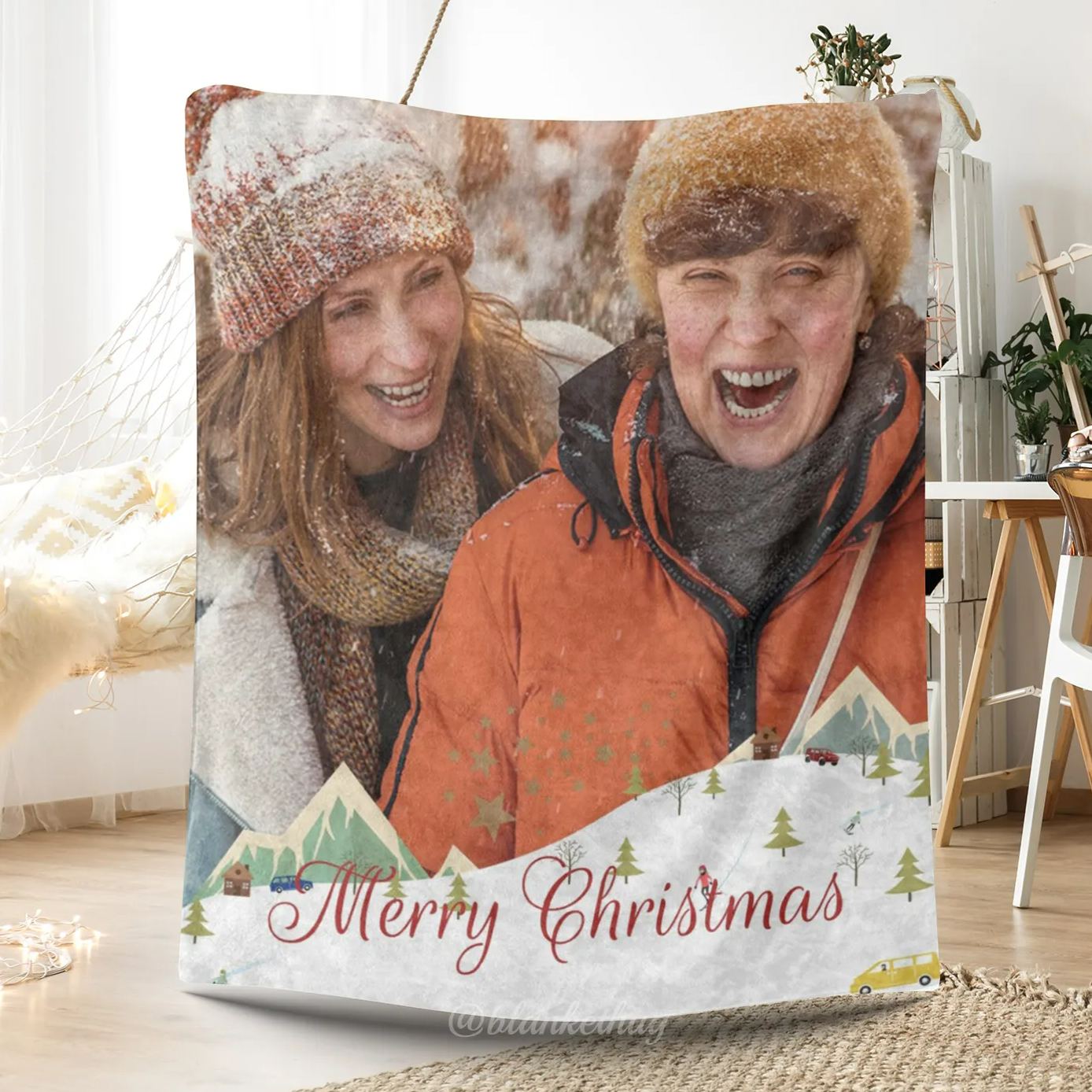 Custom 1 Photo Christmas Greetings Fleece Blanket 