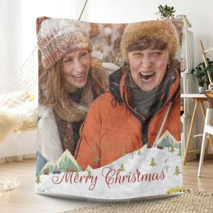 Custom 1 Photo Christmas Greetings Fleece Blanket 