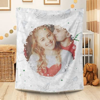 Personalized 1 Photo Christmas Snowflakes Blanket