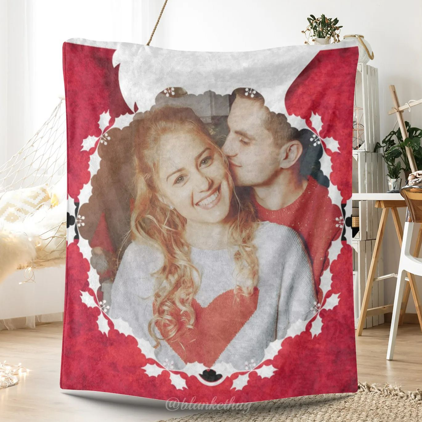 Personalized 1 Photo Christmas Red Blanket