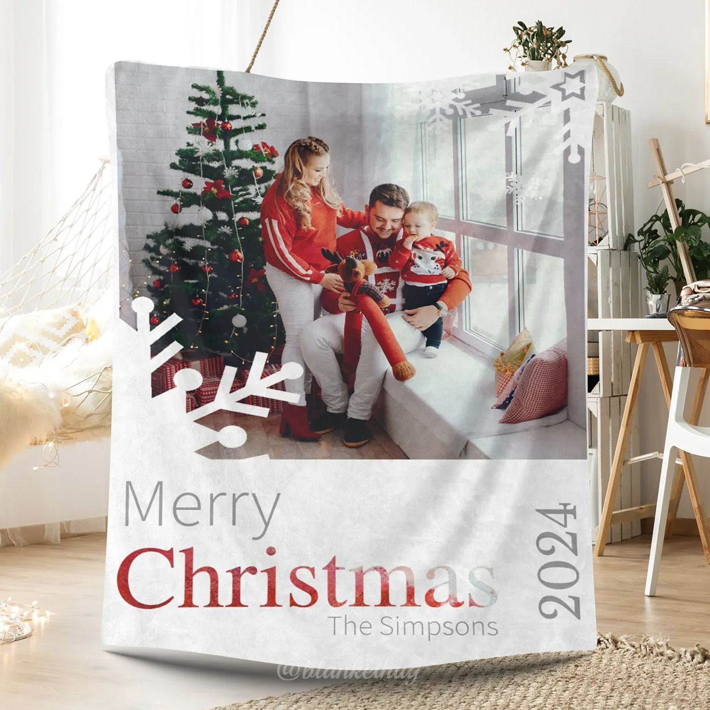 Personalized 1 Photo Christmas Blanket for Family